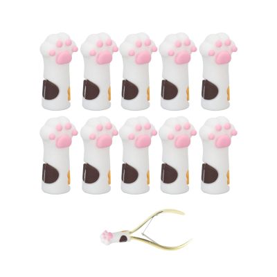 10Pcs Nipper Tips Cover Protective Sleeve Cat Paws Protector Scissors Safety Scissors Tips Cap Silicone Cuticle Trimmer Manicure Tools Cover for Nailcare Accessories (White)