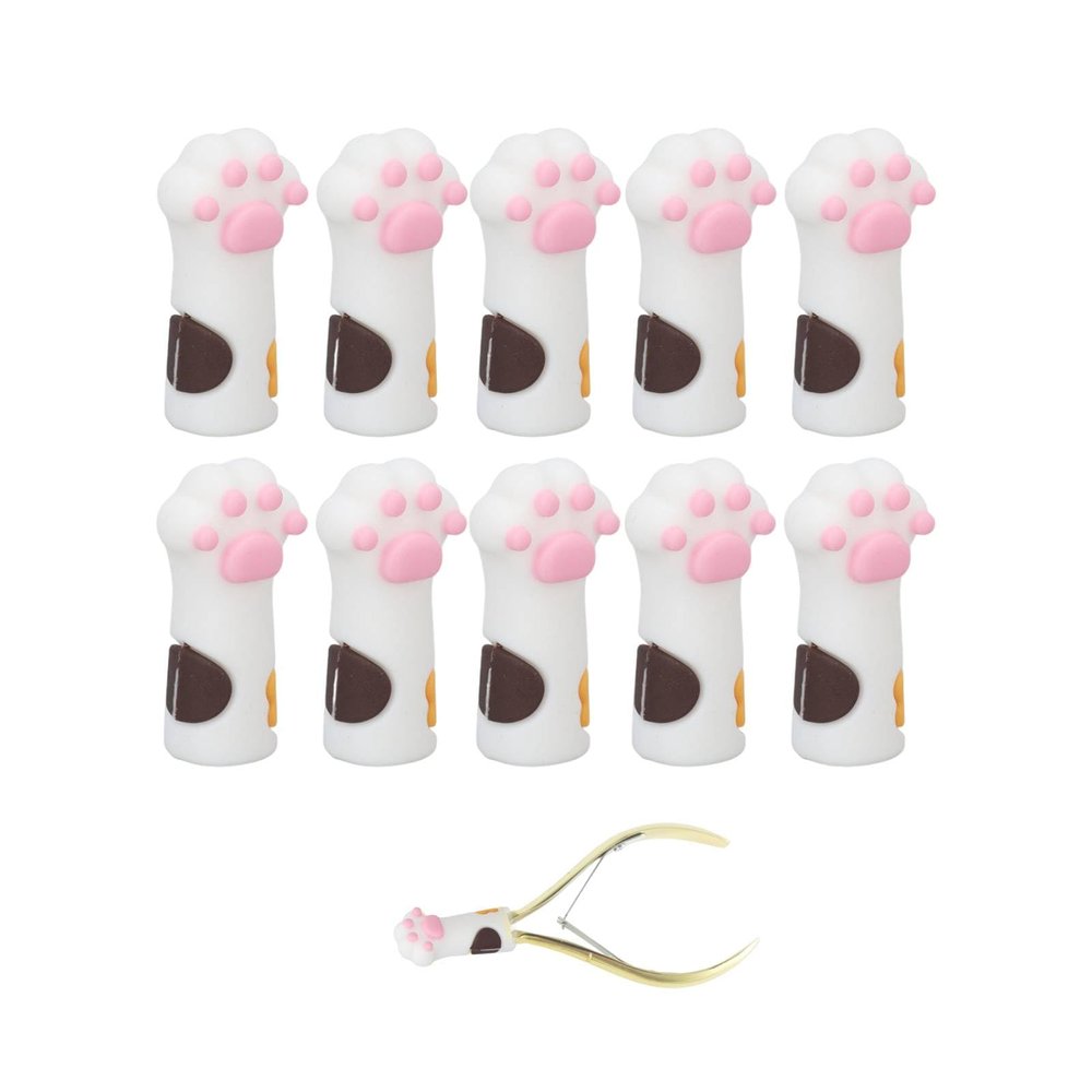 10Pcs Nipper Tips Cover Protective Sleeve Cat Paws Protector Scissors Safety Scissors Tips Cap Silicone Cuticle Trimmer Manicure Tools Cover for Nailcare Accessories (White)