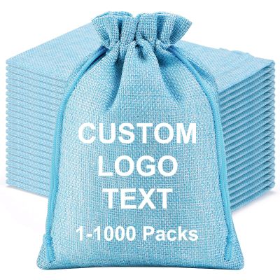 WACAR 100-Pack Custom Burlap Drawstring Gift Bags with Logo Text, Bulk Personalized Jewelry Pouches for Wedding Party Favor Christmas Small Items Sachet
