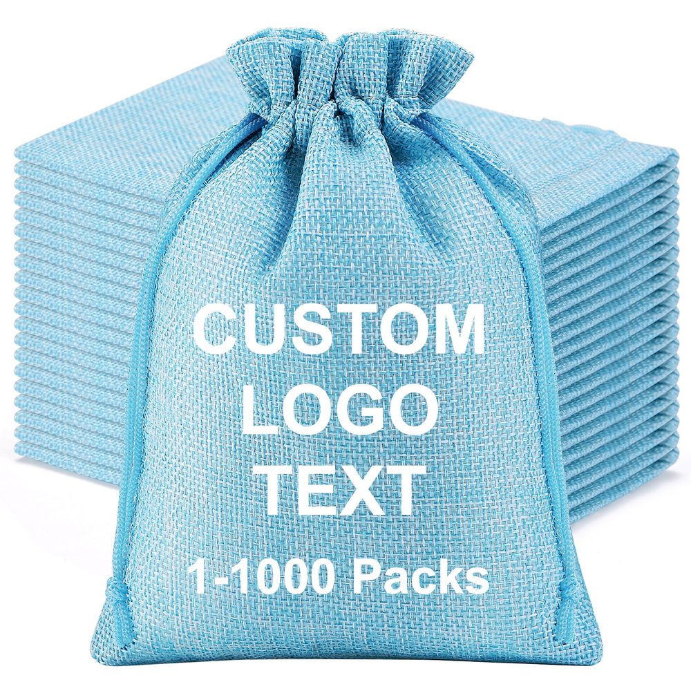 WACAR 100-Pack Custom Burlap Drawstring Gift Bags with Logo Text, Bulk Personalized Jewelry Pouches for Wedding Party Favor Christmas Small Items Sachet