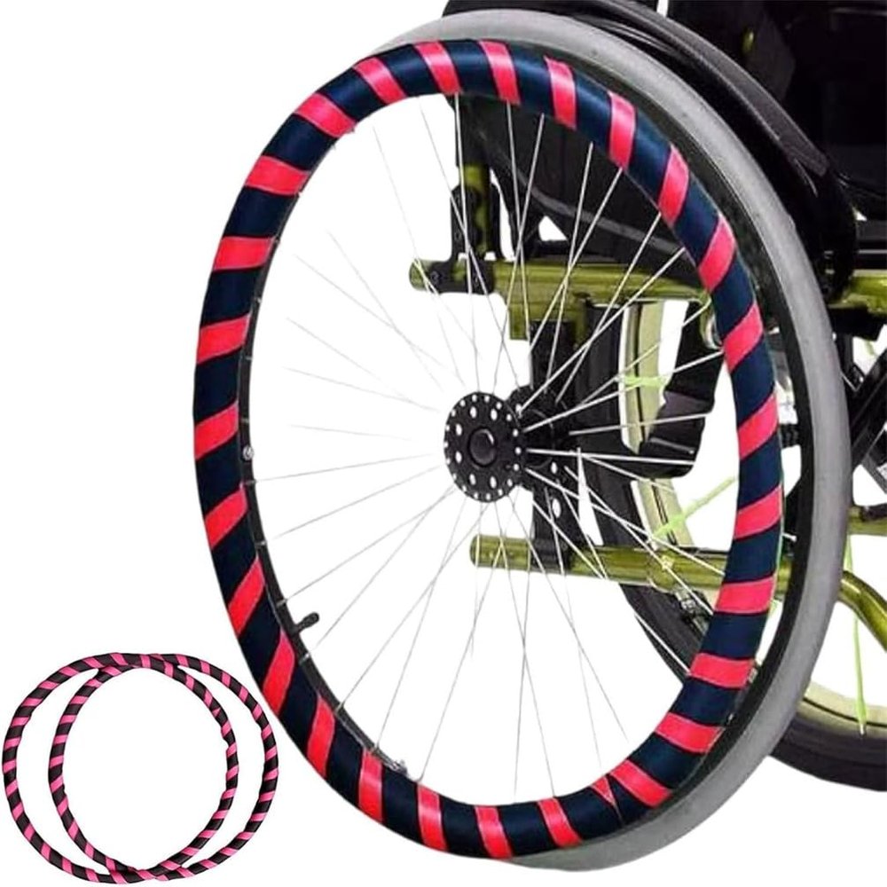 Wheelchair Cover 20/22/24Inch Wheelchair Push Rim Covers 1 Pair Silicone Wheelchair Hand Push Cover Non Slip Improve Grip and Traction, Easy to Take of and Clean,003,24in