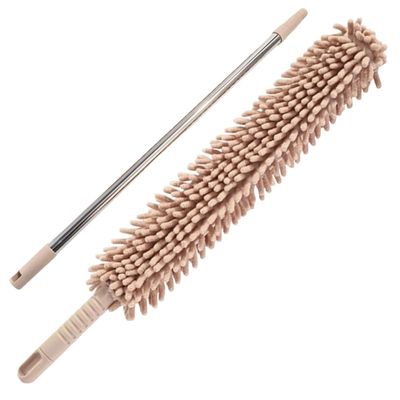 Extendable Duster with Bendable Head, 68.9 Inch Telescopic Long Reach Duster for High Ceilings, Ceiling Fans, Blinds, Under Furniture, Washable Chenille Dusting Tool for Home, Office (Brown)