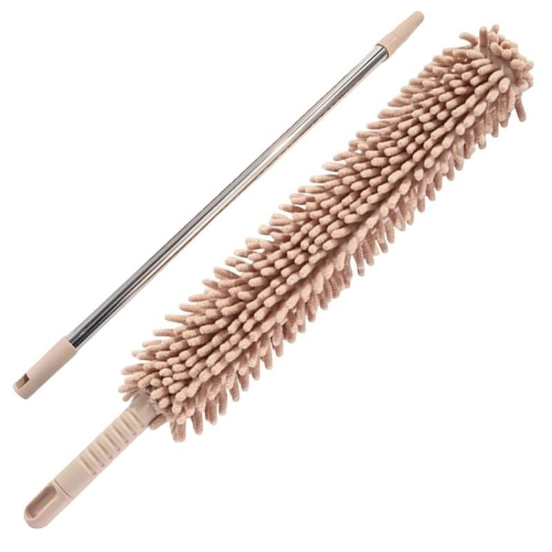 Extendable Duster with Bendable Head, 68.9 Inch Telescopic Long Reach Duster for High Ceilings, Ceiling Fans, Blinds, Under Furniture, Washable Chenille Dusting Tool for Home, Office (Brown)
