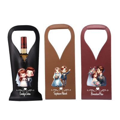 Dumoban Personalized Names PU Leather Wine Bag for Wedding Couples