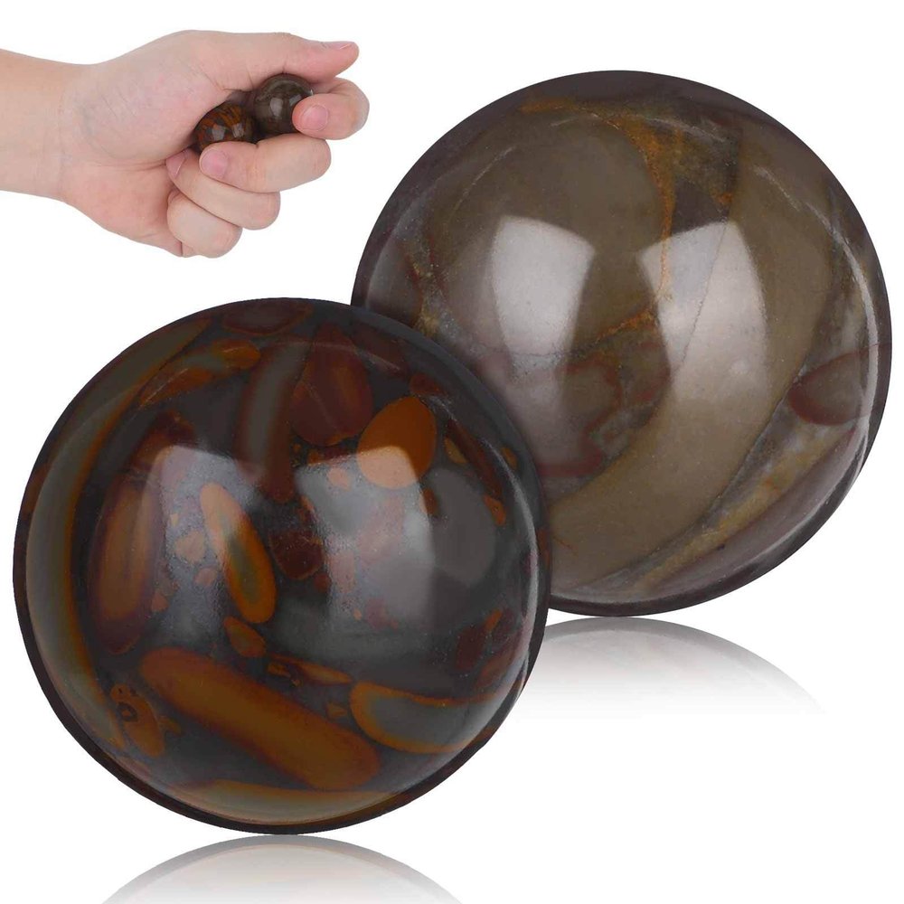 COLLBATH 2pcs Portable Hand Massage Balls 25mm Stone Baoding Balls for Hand Exercise and Stress Relief Outdoor Palm Massage for Fitness and Relaxation