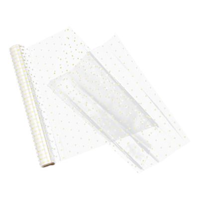 TIDTALEO Floral Bouquet Wrapping Sheet Roll 40cm X 30m Gold Dot Waterproof Cellophane Film for Flower Bouquet Packaging and Wedding Wrap