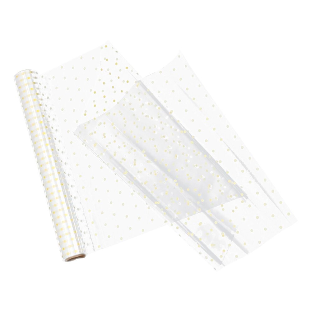 TIDTALEO Floral Bouquet Wrapping Sheet Roll 40cm X 30m Gold Dot Waterproof Cellophane Film for Flower Bouquet Packaging and Wedding Wrap