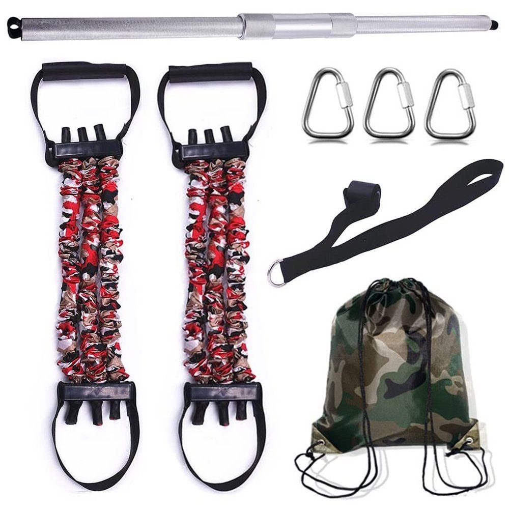 31 Aluminum Alloy Pilates Bar with Rubber Resistance Bands Door Anchor Deadlift Squats Full Body Workout Gym Equipment