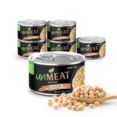 unMEAT Plant Based Meat | Easy to Prepare Plant Based Protein | Vegan Meat with Less Calories, Chicken in Alfredo Sauce, 6 pack