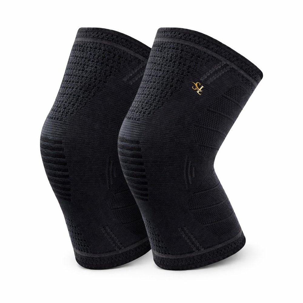 2 Pack Knee Compression Sleeves for Women & Men Breathable Knee Support with Non-Slip Silicone Grip, Comfortable Support for Running, Workout, Weightlifting & Daily Activities (Black, Large)