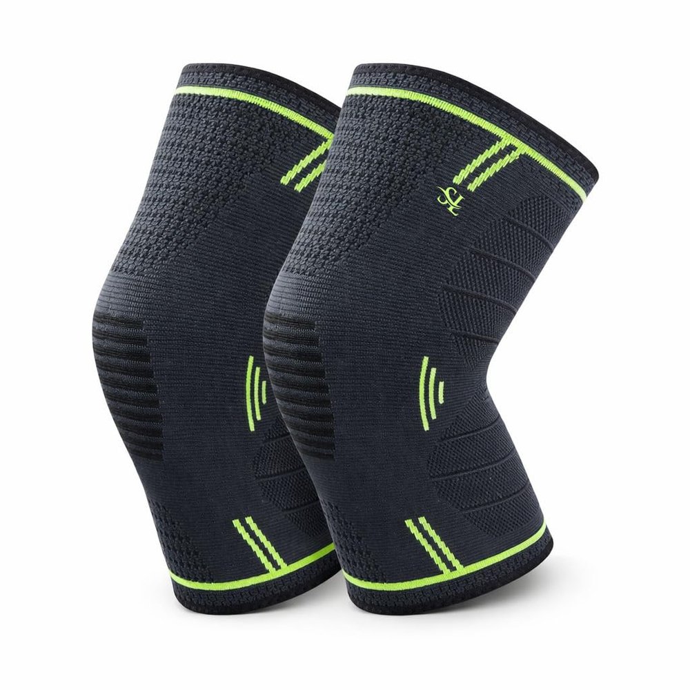 2 Pack Knee Compression Sleeves for Women & Men Breathable Knee Support with Non-Slip Silicone Grip, Comfortable Support for Running, Workout, Weightlifting & Daily Activities (Green, Large)