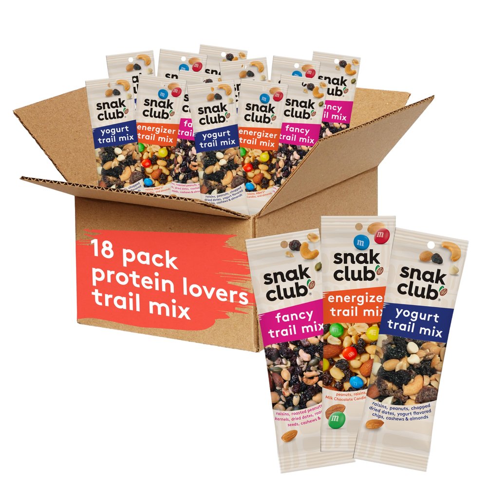Snak Club Trail Mix Variety Pack, Grab-n-Run Protein Snacks, Includes Energizer Trail Mix, Yogurt, and Fancy, Nut and Fruit Assortment, 18 Individual Packs