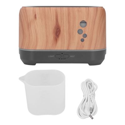 200ml Flame Humidifier, USB Powered Essential Oil Diffuser with Realistic Flame Light, Wood Grain Hollow Design for Home Office Bedroom