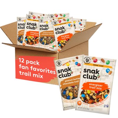 Snak Club Trail Mix Variety Pack, Grab-n-Run Protein Snack Packs, Includes Energizer and Peanut Butter Chocolate Trail Mix, Sweet and Salty Snacks, 12 Individual Packs