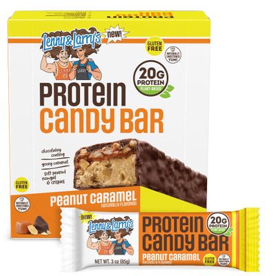 Lenny & Larrys High Protein Bar Peanut Caramel Vegan Protein Bars 20g Plant-Based Protein, High Fiber Dessert Gluten-Free Snack Larger Bar Size (12 x 85g)