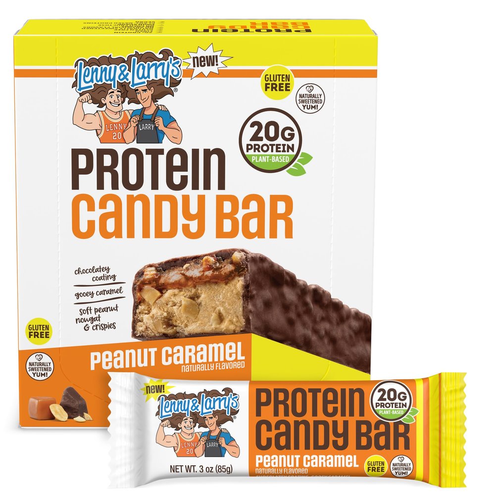 Lenny & Larrys High Protein Bar Peanut Caramel Vegan Protein Bars 20g Plant-Based Protein, High Fiber Dessert Gluten-Free Snack Larger Bar Size (12 x 85g)