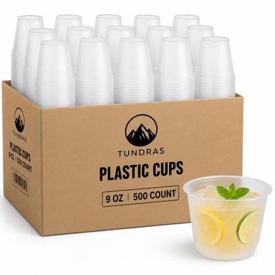 Tundras 500 Elegant Frosted design Cocktail Cups - 9 oz Disposable Clear Cups, 9 Ounce Party Cups for Cocktail, Parties, Picnics, and Events