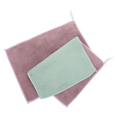 SILENRADAWN Absorbent Kitchen Dish Towels 2pcs Set Double-Layer Microfiber Wiping Cloths Hanging Loop 20x30cm Multipurpose Cleaning Washcloths for Household and Kitchen Use