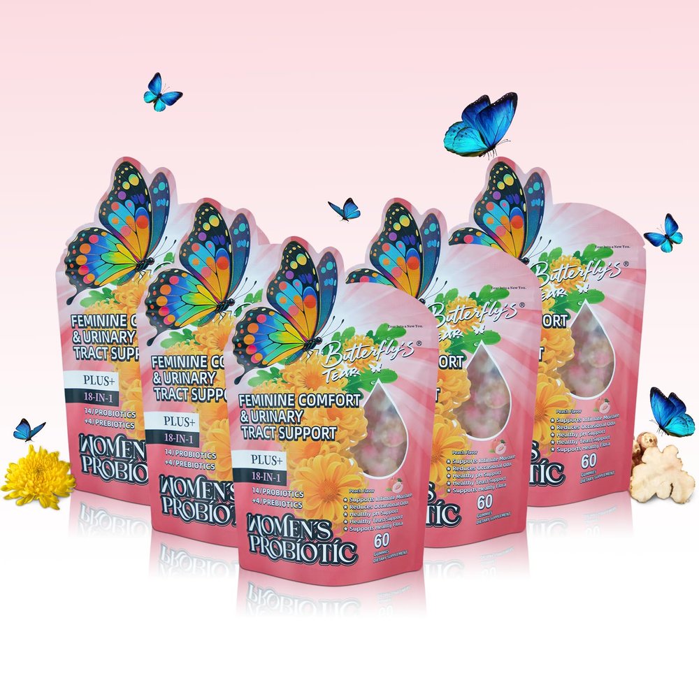 BUTTERFLY'S TEAR Women's Probiotic Gummies | 18-in-1 Feminine Comfort & Urinary Tract Support | 14 Probiotics + 4 Prebiotics | Peach Flavor | Intimate Moisture, pH Balance, Healthy Flora, 300 Chew