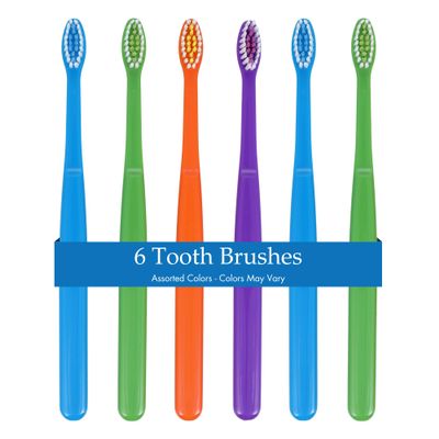 Henry Schein Acclean Youth Toothbrush 28 Tuft, Diamond Compact Head, Assorted 4 Colors, Soft Bristles, Individually Designed for Kids - 6 Toothbrushes (Colors May Vary)