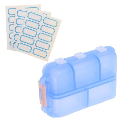 VICASKY 10-Compartment Pill Organizer with Stickers Small Travel Pill Case Portable Container for Purse Medication and Vitamin Storage Box for Airplane and Daily Use