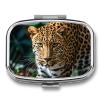 Square Leopard Print African Jungle Animals Pill Box Small Pill Case with 2 Compartment Portable Metal Medicine Organizer Mini Travel Medicine Vitamin Supplement Container for Pocket Purse view 1