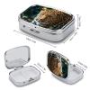 Square Leopard Print African Jungle Animals Pill Box Small Pill Case with 2 Compartment Portable Metal Medicine Organizer Mini Travel Medicine Vitamin Supplement Container for Pocket Purse view 2