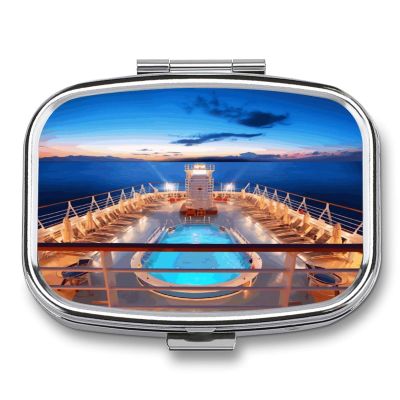 Pool Party Cruise Ship Pill Organizer Small Pill Box with Two Compartments Pill Case Metal Medicine Organizer Portable Medicine Box Holder Medication Holder Travel Pill Container