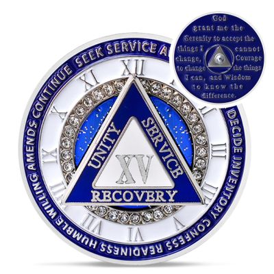 Sparkly Diamond 15 Year Sobriety Coin - 12 Steps Spin Triangle AA Coins 3D