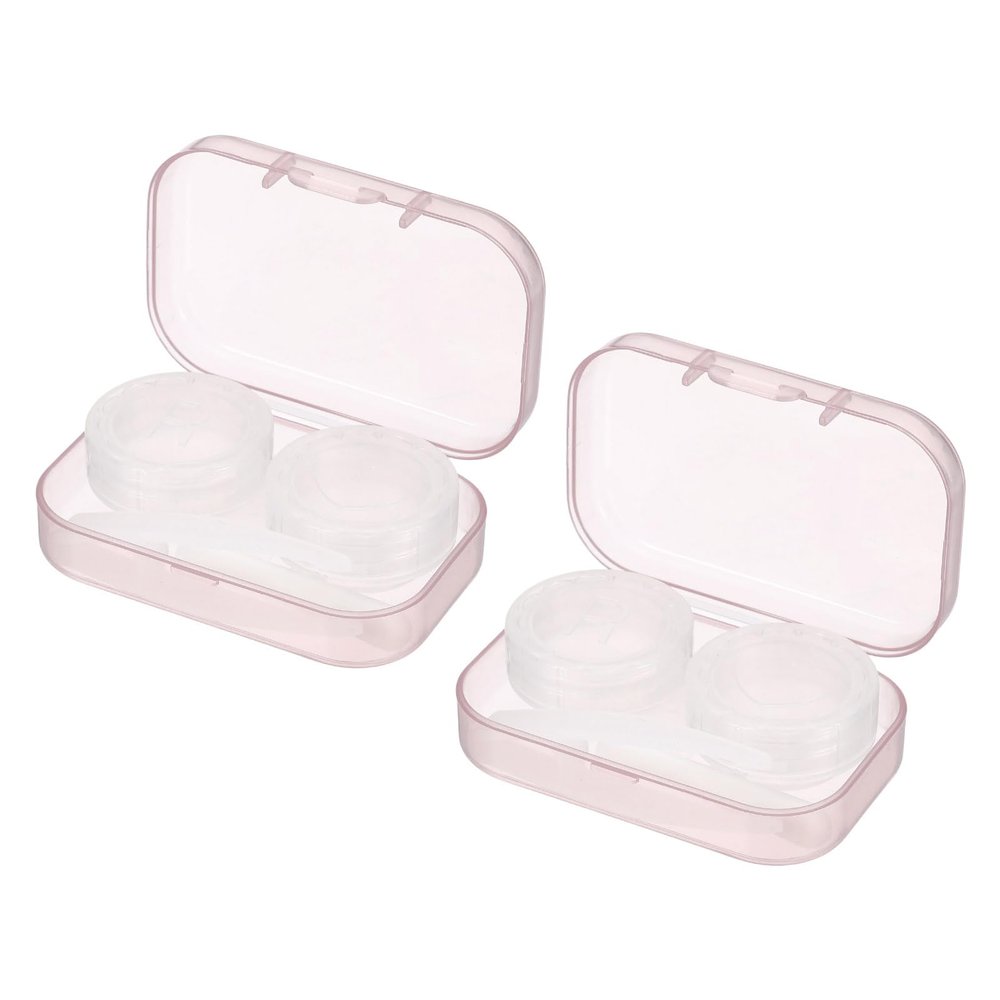 uxcell 2 Pack Mini Contact Storage Box, Plastic Lens Box Portable Contact Case with Tweezer and Applicator Tool for Travel Outdoor Activities Home Office Everyday Use, Pink