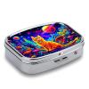 HTSAHKV Vibrant Cosmic Cat Fantasy Landscape Pill Box, 2 Compartment Portable Pill Organizer with Mirror, Small Daily Medicine Case for Travel, Pocket Or Purse view 3