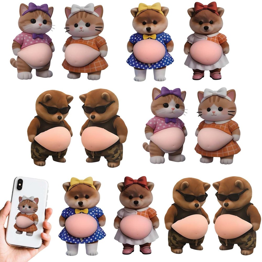 6-Pairs Super Soft Silicone Anti-Collision Stickers | 3D Animal Big Belly Decals for Doors, Windows, Car, Corners | Shiba Inu, Kitten, Bear | Self-Adhesive Protective Decals