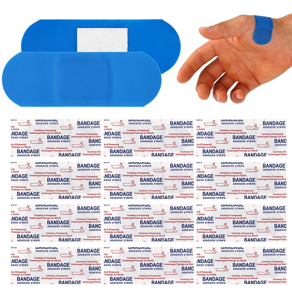 150pcs Blue Metal Detectable Waterproof Adhesive Bandages, High-Visibility & Latex-Free Food Service Bandages Flexible & Breathable Wound Protection Patches