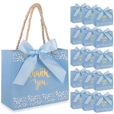 wearage 40 Pack Cielito Lindo Baby Shower Mini Gift Bags with Handles & Bow Ribbons, Metallic Thank You Party Favor Bags for Wedding Birthday and Mexican Party 5.5 x 2.5 x 4.7''(Blue)