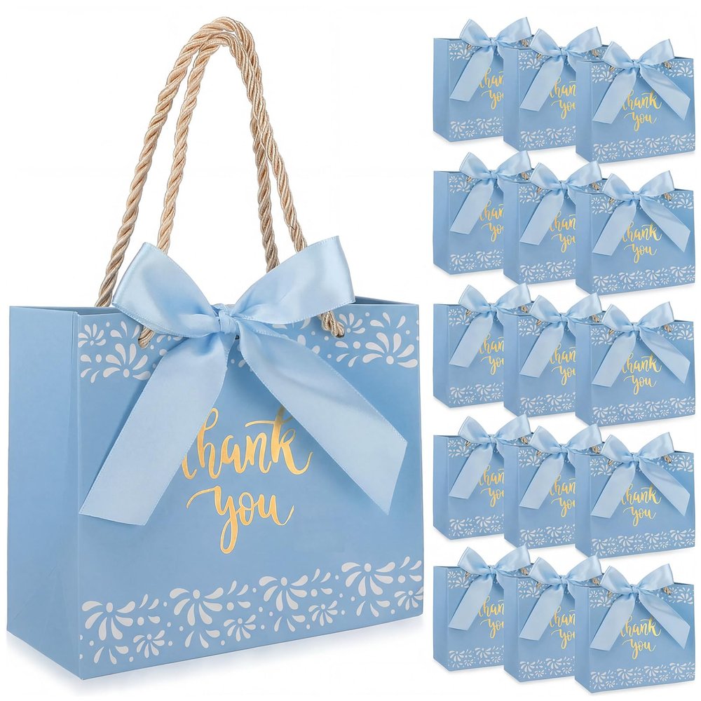 wearage 40 Pack Cielito Lindo Baby Shower Mini Gift Bags with Handles & Bow Ribbons, Metallic Thank You Party Favor Bags for Wedding Birthday and Mexican Party 5.5 x 2.5 x 4.7''(Blue)