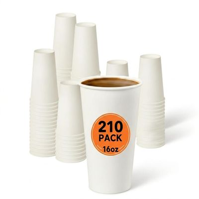 210 Pack 16 oz Paper Coffee Cups Set,Disposable White Coffee Cups with Lids,Sleeves & Stirring Sticks,Fit For Cold and Hot Drinks,Versatile Beverage Solution for Coffee,Tea,Cocoa, Home & Office. (210)