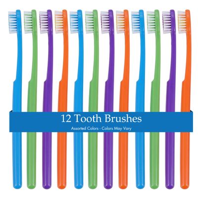 Henry Schein Acclean Youth Toothbrush 28 Tuft, Diamond Compact Head, Assorted 4 Colors, Soft Bristles, Individually Designed for Kids - 12 Toothbrushes (Colors May Vary)