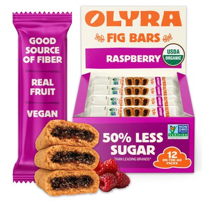 Olyra Raspberry Fig Bars, Organic Snacks, Healthy Snacks for Adults and Kids, Low Sugar, Vegan, Office Breakfast Bars, USDA Certified Organic, Non GMO (Pack of 12)