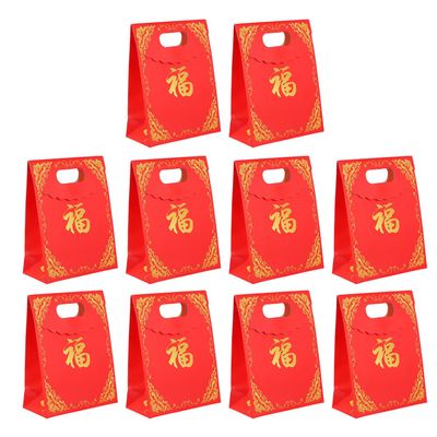 LOLIPPYY Chinese Red New Year Bags 10pcs Small 12x6x16cm Paper Present Bags with Handles Festive Spring Festival Souvenir Wrapping Pouches