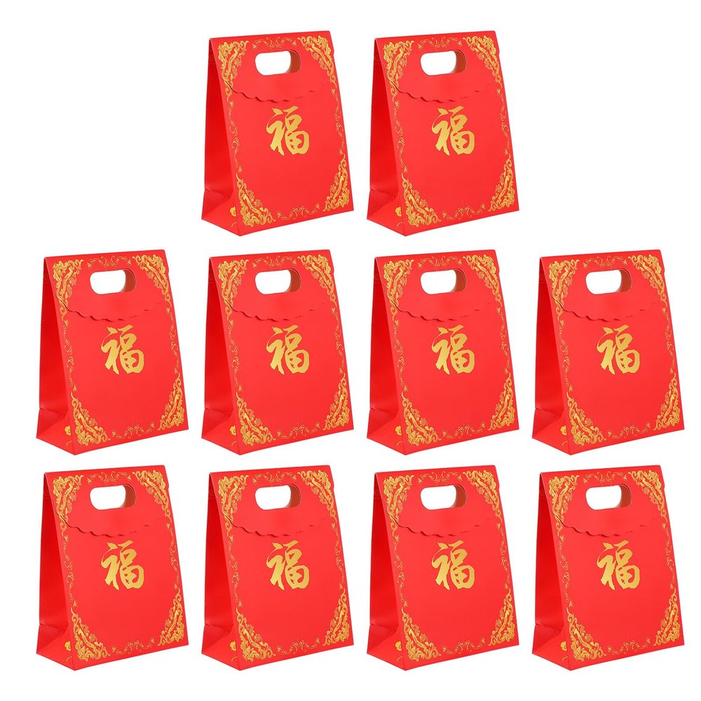LOLIPPYY Chinese Red New Year Bags 10pcs Small 12x6x16cm Paper Present Bags with Handles Festive Spring Festival Souvenir Wrapping Pouches