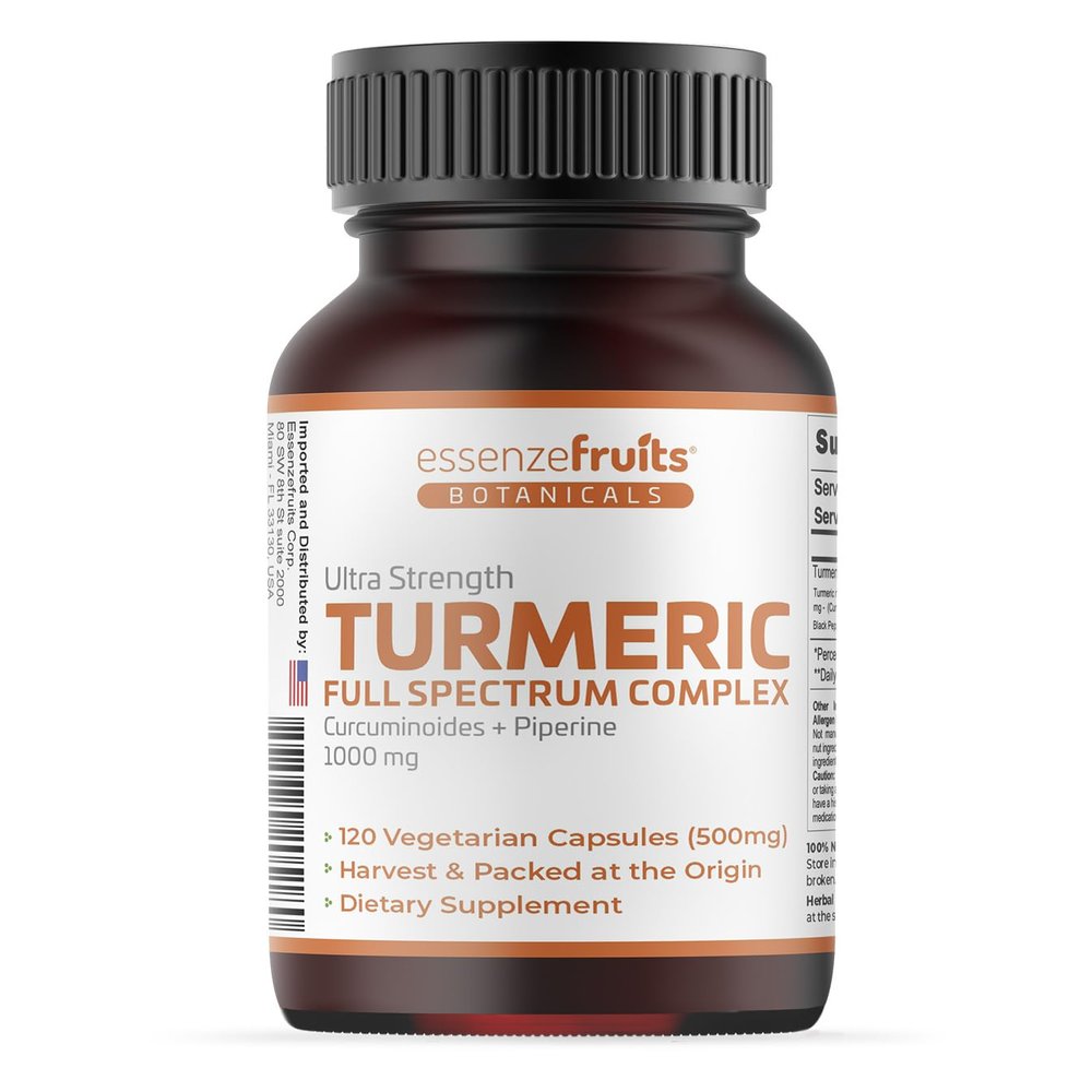 Essenzefruits Turmeric Curcumin with Black Pepper 1000 mg Full Spectrum Turmeric Complex with 95% Curcuminoids & Piperine 120 Vegetarian Capsules Non-GMO, Vegan, Gluten Free Made in India