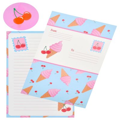 iscream Fold and Send Girls Stationery Note Cards with Seals - Cherry Cones