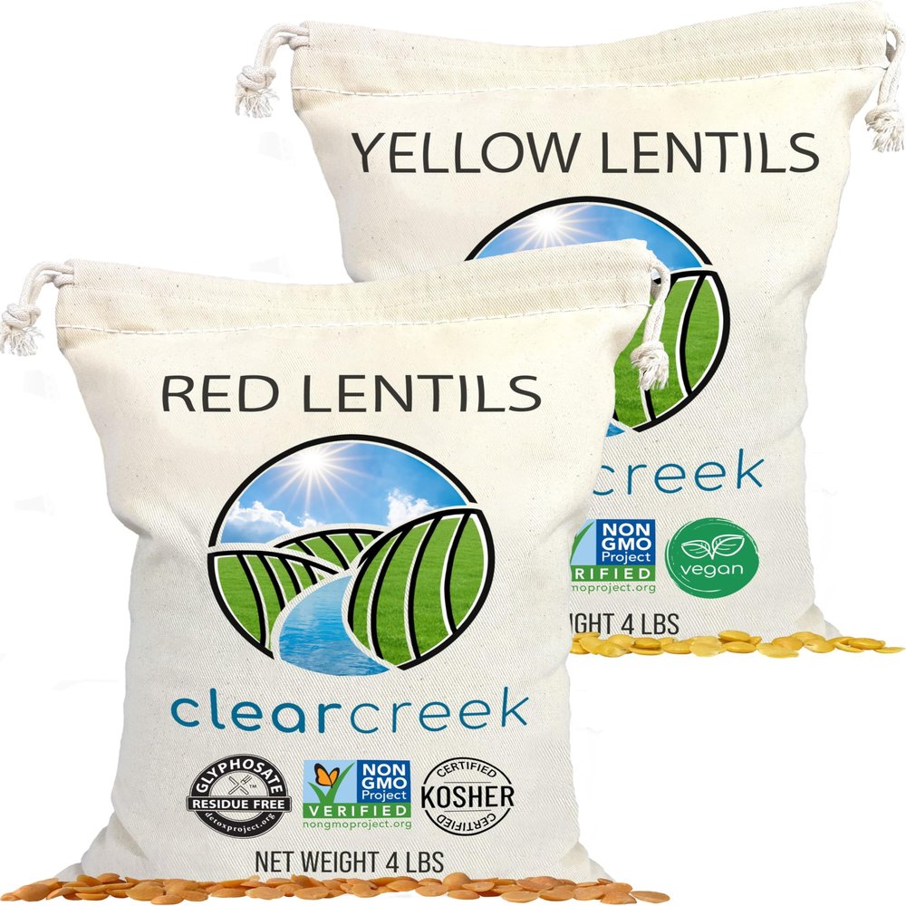 CLEAR CREEK Certified Glyphosate Residue Free Red and Yellow Lentils | 8 LBS (2-4 lb bags) | Non-GMO | Kosher | Vegan