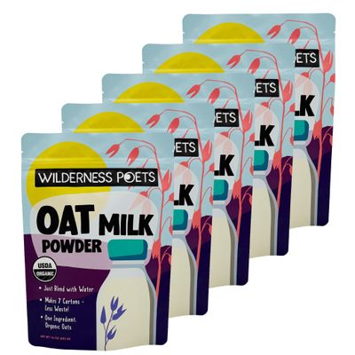 Wilderness Poets, Organic Oat Milk Powder - 5 lb (5x 1 lb.bags) - Bulk Size - Single Ingredient, No Additives, Blend for Creamy, Instant Oat Milk