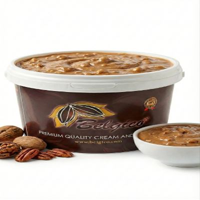 Belgico Premium Pecan Crunch Caramel Sauce, Butterscotch Syrup for Ice Cream, Gourmet Dessert Topping, Rich Nutty Caramel Pecan Filling with Cookie Pieces for Cakes and Ice Cream