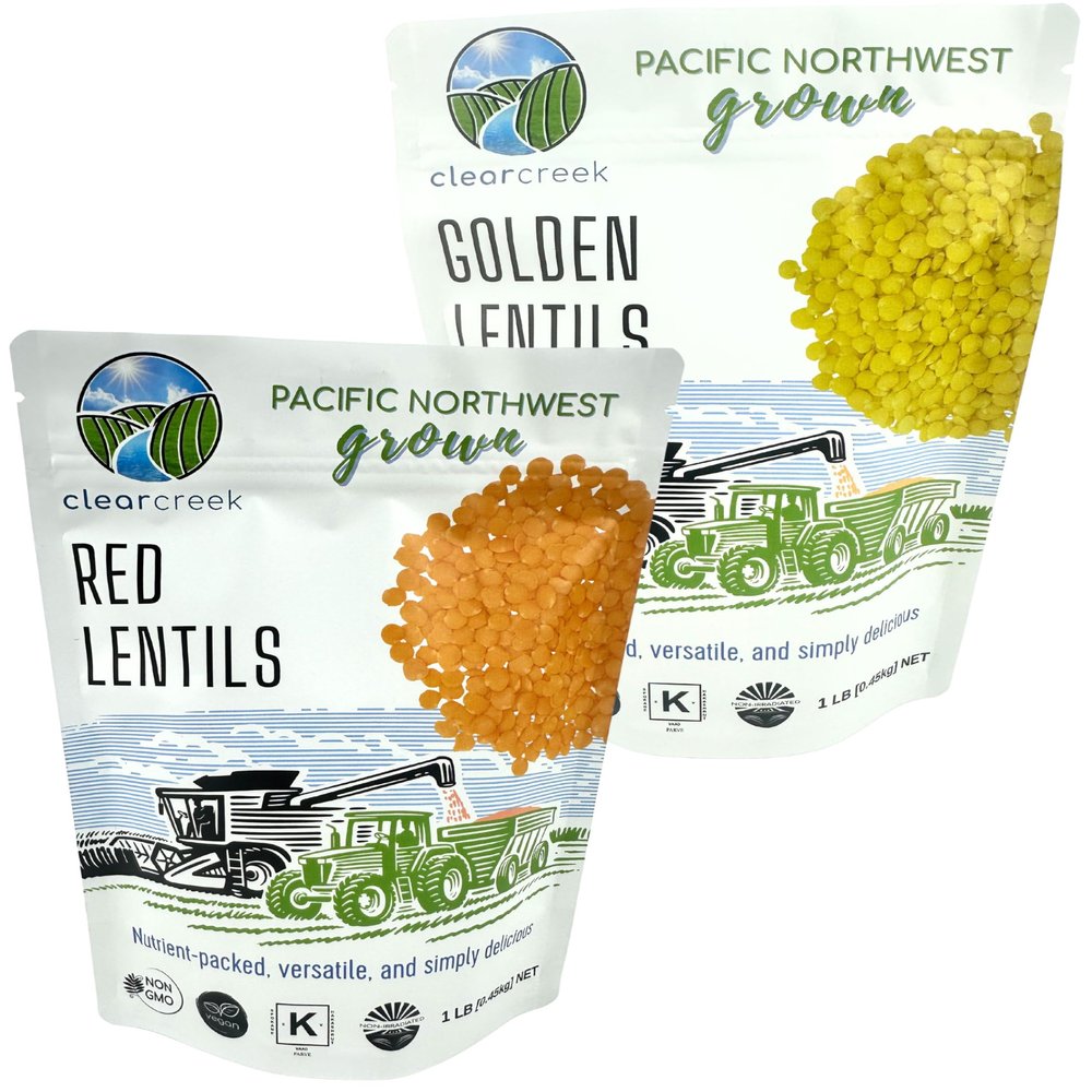 CLEAR CREEK Certified Glyphosate Residue Free Red and Yellow Lentils | 2 LBS (2-1 lb bags) | Non-GMO | Kosher | Vegan