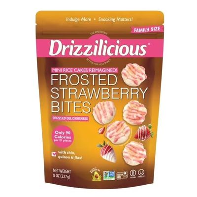 Drizzilicious Frosted Strawberry Bites, Mini Rice Cakes, with Chia Quinoa & Flax, 90 Calories, Family Size, 8 oz 1 Bag