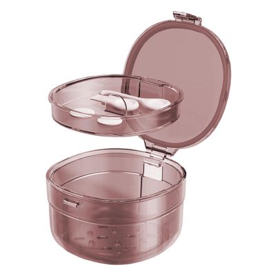 2 in 1 Retainer Cleaning Case 3 Layer No-Leak Denture Container Cups for Soaking Portable Travel Mouth Guard Case for Aligner Retainers Night Guard False Teeth (Coffee)