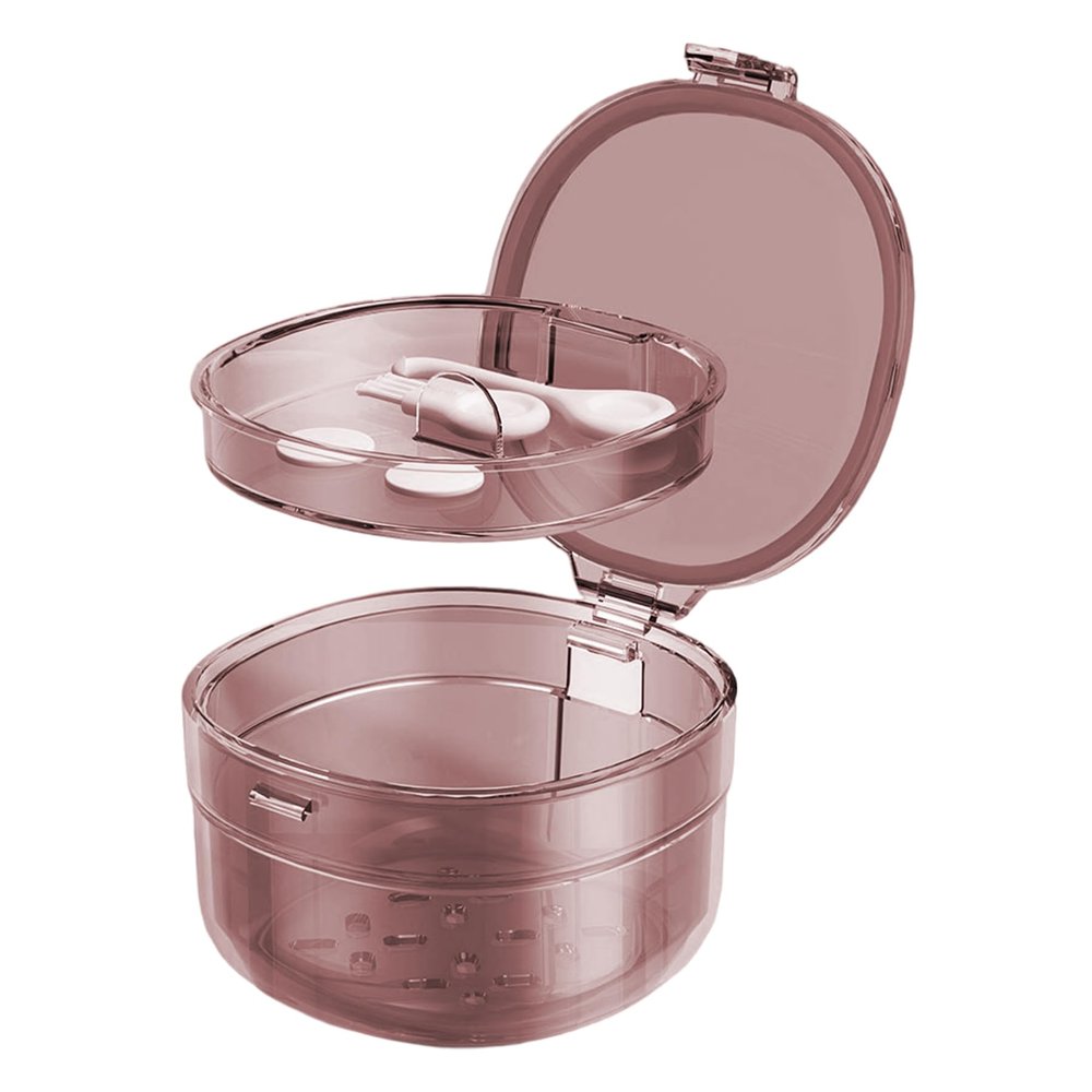 2 in 1 Retainer Cleaning Case 3 Layer No-Leak Denture Container Cups for Soaking Portable Travel Mouth Guard Case for Aligner Retainers Night Guard False Teeth (Coffee)