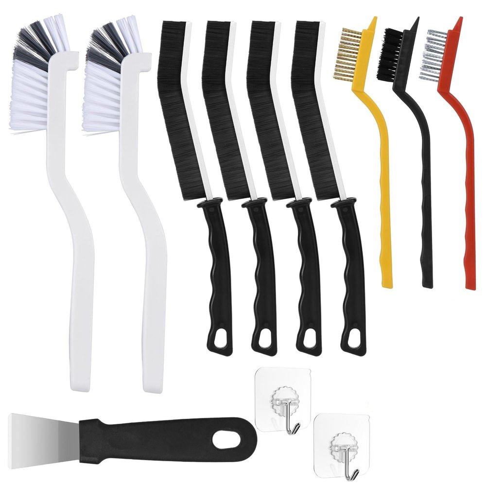 12 Pcs Crevice Cleaning Brush Set - Durable Hard Bristle Brushes for Household Use in Bathroom, Kitchen, and More